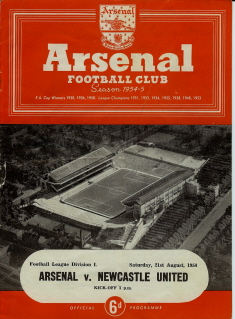 Arsenal v newcastle United on 21 August 1954 - Football Programme